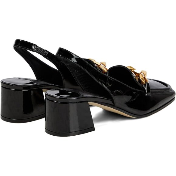 🆕Slingback Heels for Women Square Chunky Block Heel Slip-On Faux Leather Black - Picture 4 of 5